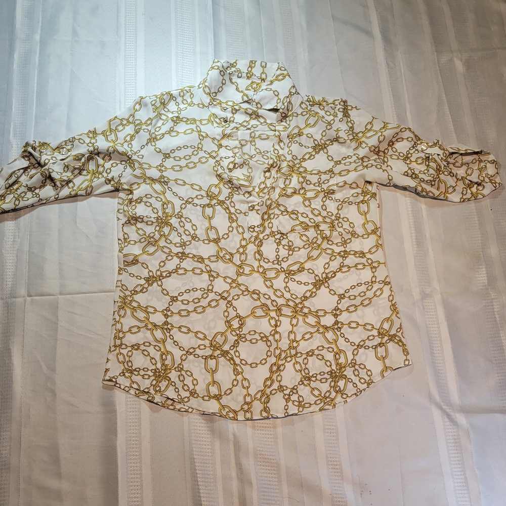 Soho White Blouse with Gold Chain Pattern